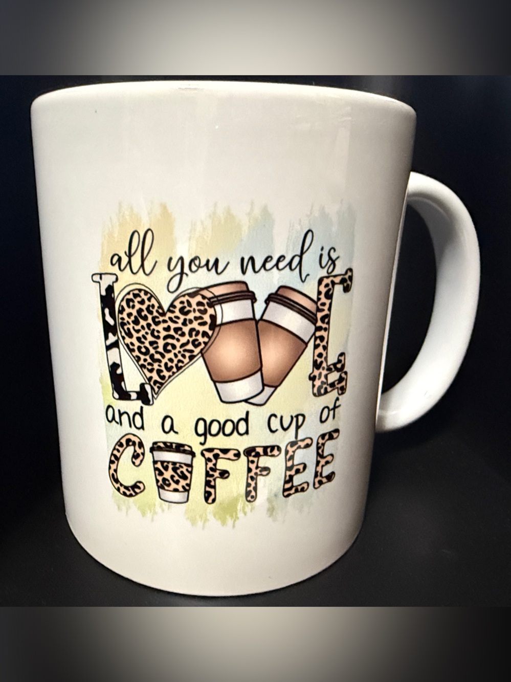 NEW 11 oz White Coffee Mug with Leopard Accents